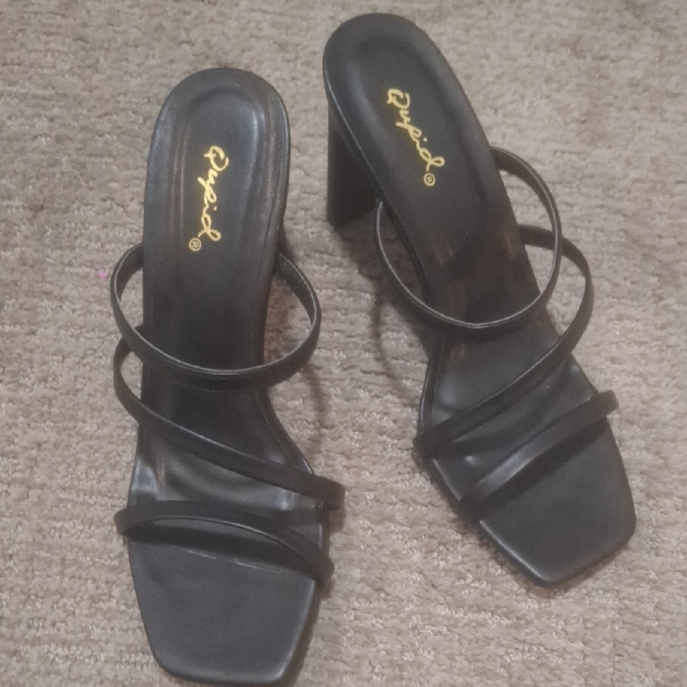Qupid Black Strappy Heels